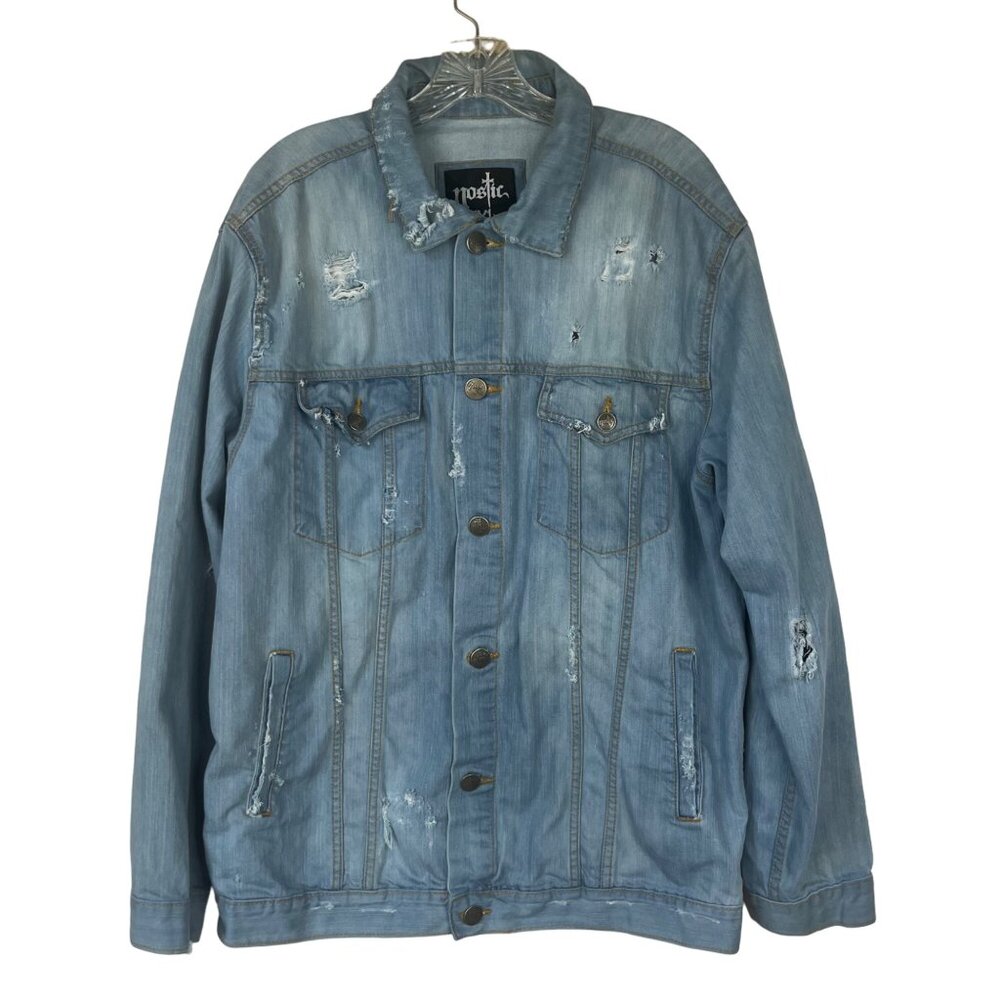 Nostic Distressed Denim Jacket Shirt Mens XXL Light Wash